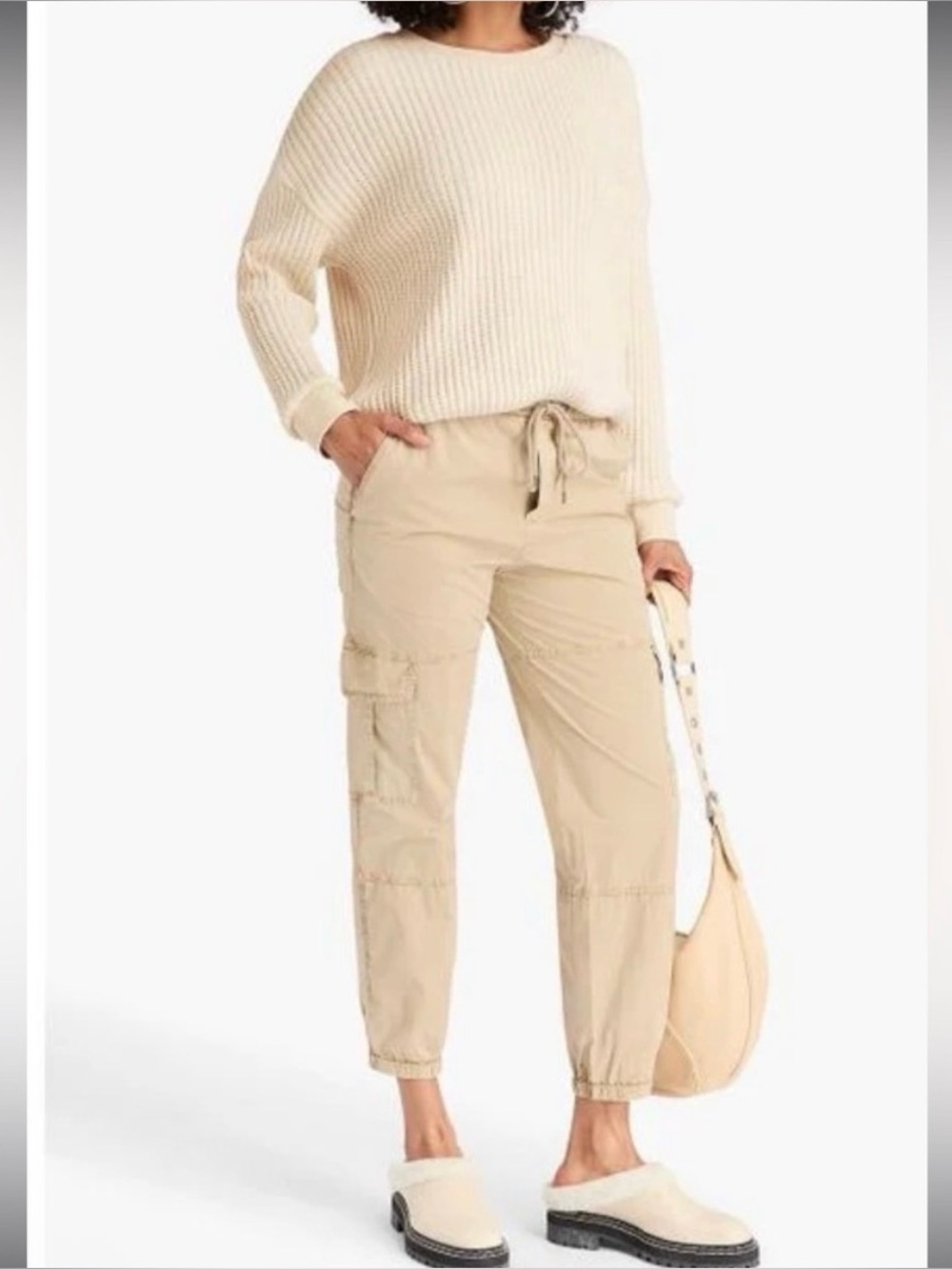 James Perse Cream Textured Waffle Crewneck Sweater